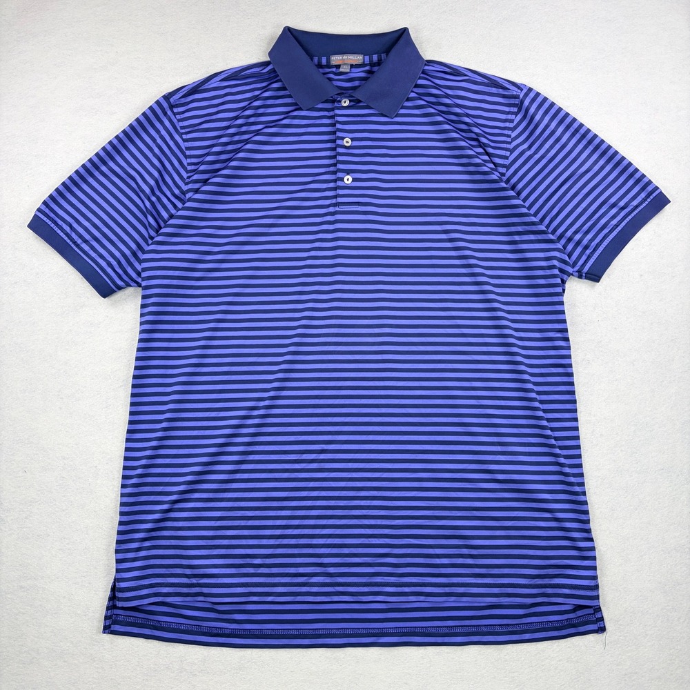 Peter Millar Summer Comfort Polo Shirt Mens XL Purple Navy Blue Striped Golf XL
